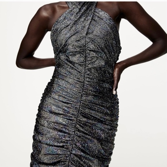 NWT ZARA Sparkly Draped Dress Multicolored XS - Picture 3 of 6